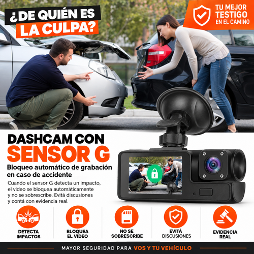 CÁMARA DVR PARA AUTO CON 3 LENTES: GRABÁ ADELANTE, ADENTRO Y ATRÁS AL MISMO TIEMPO