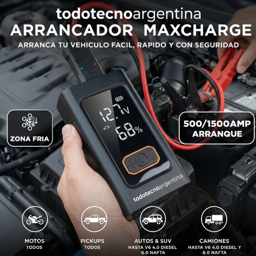 Arrancador de batería para auto 5 en 1 con compresor, power bank y linterna LED